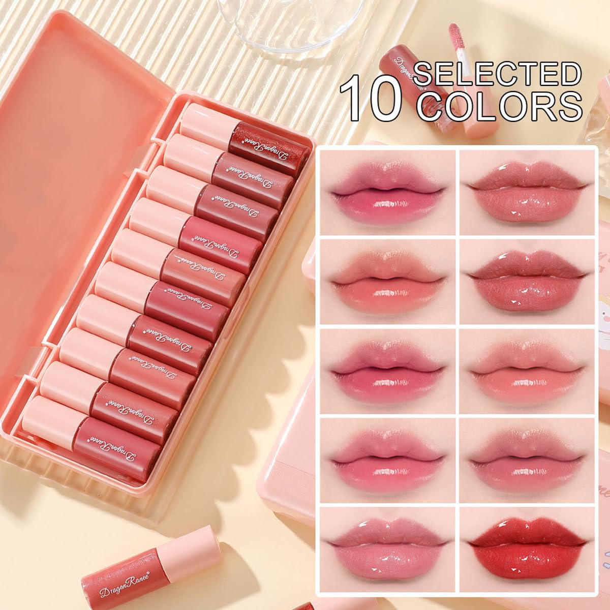 10 Colors Korean Lip Tint Stain, Long-Lasting & Moisturizing Gloss!!